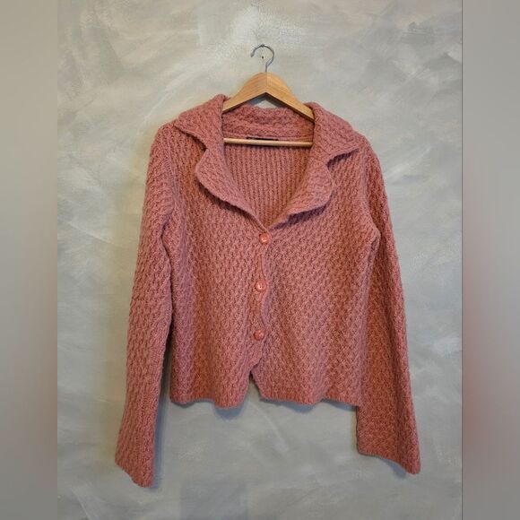 Zara Pink Wool Blend Knitted 3 Button Collar Cardigan Sz L Kawaii Coquette - Picture 7 of 8